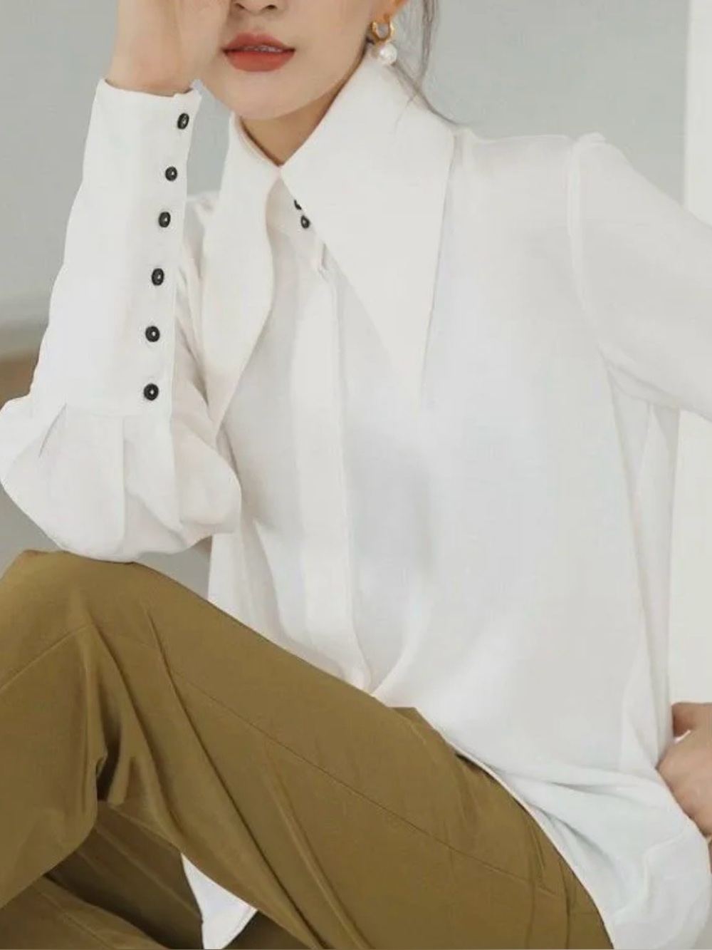 Classic White Button-Cuff Women's Blouse